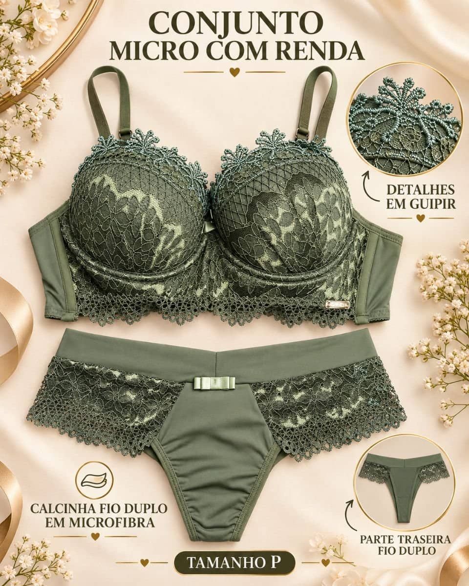 Conjunto micro renda det Guippir fio duplo