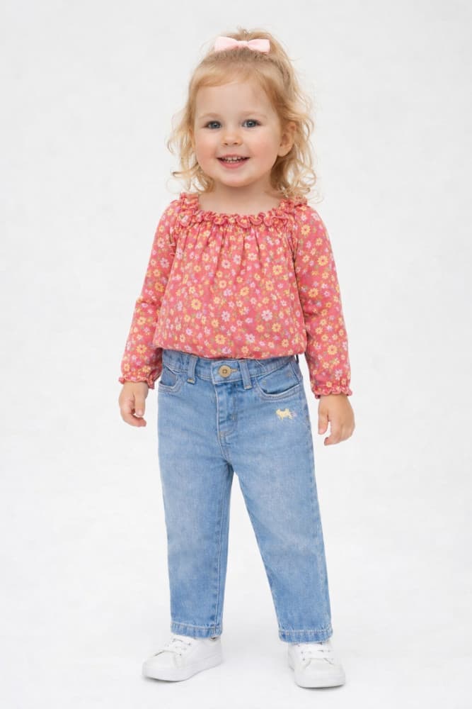 Calça jeans menina com bordado Charpey