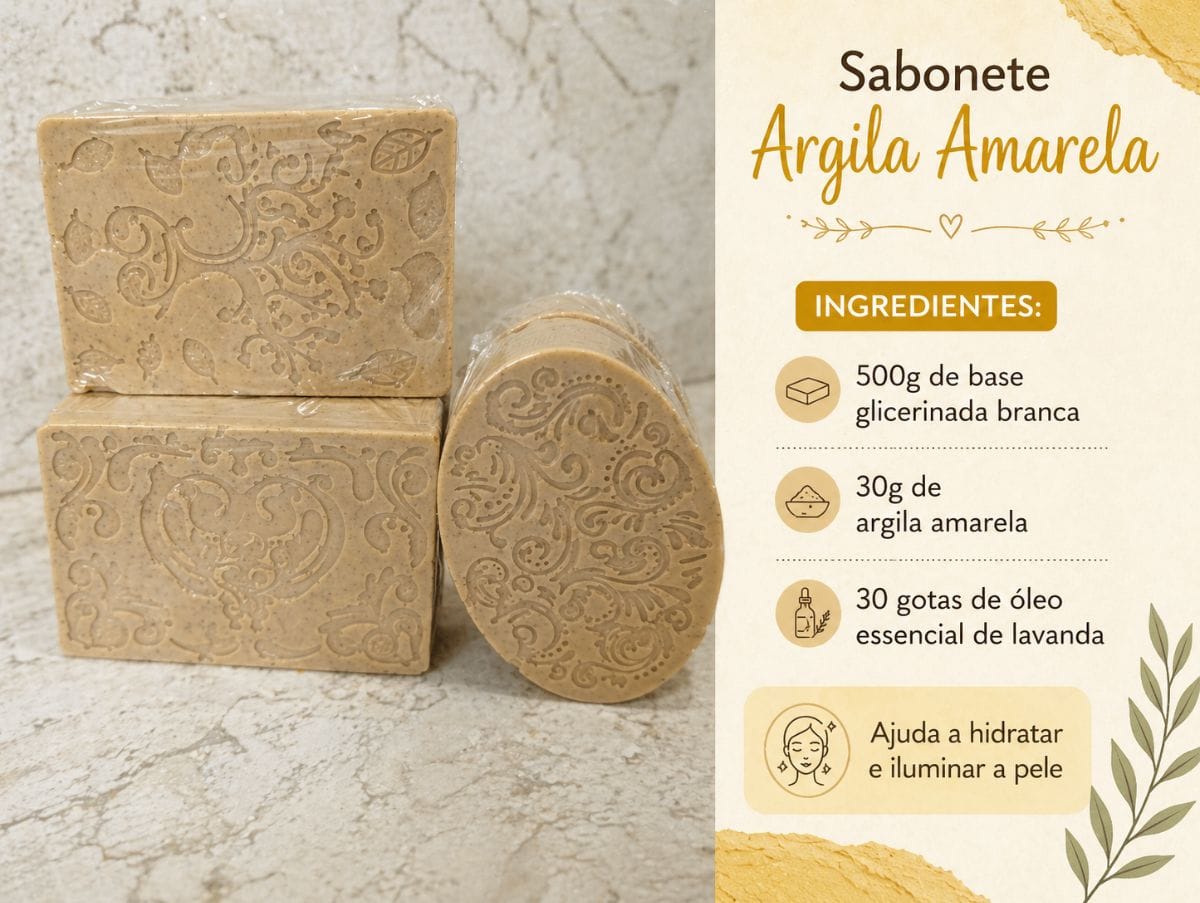 Kit 3 sabonetes de argila amarela - Foto 1