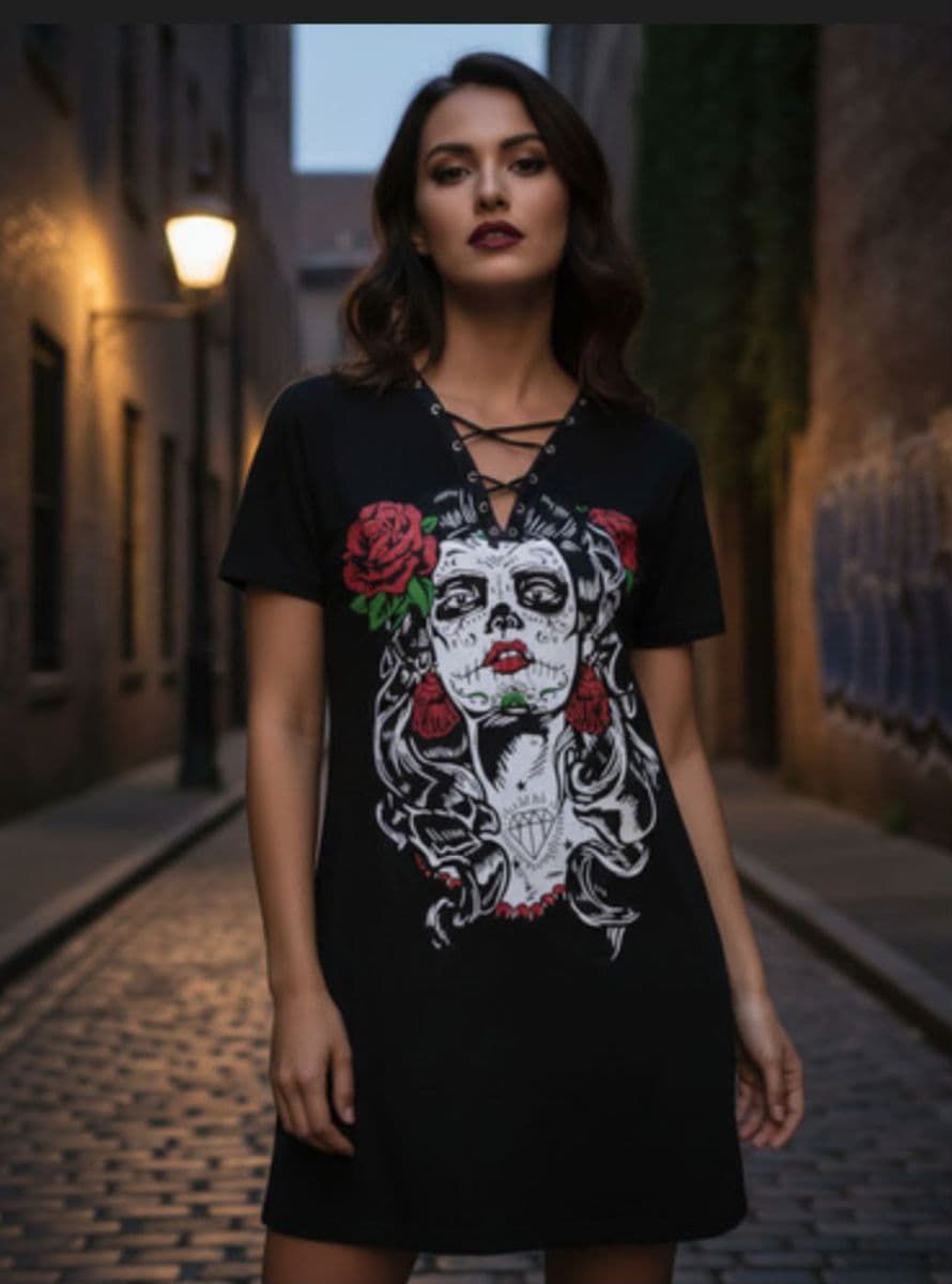 Vestido em Viscolycra com ilhós - TAM único ( P ao G/44)