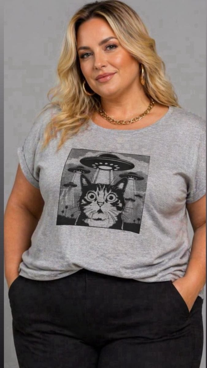 Camiseta Gato Nave Alienígena - Foto 1