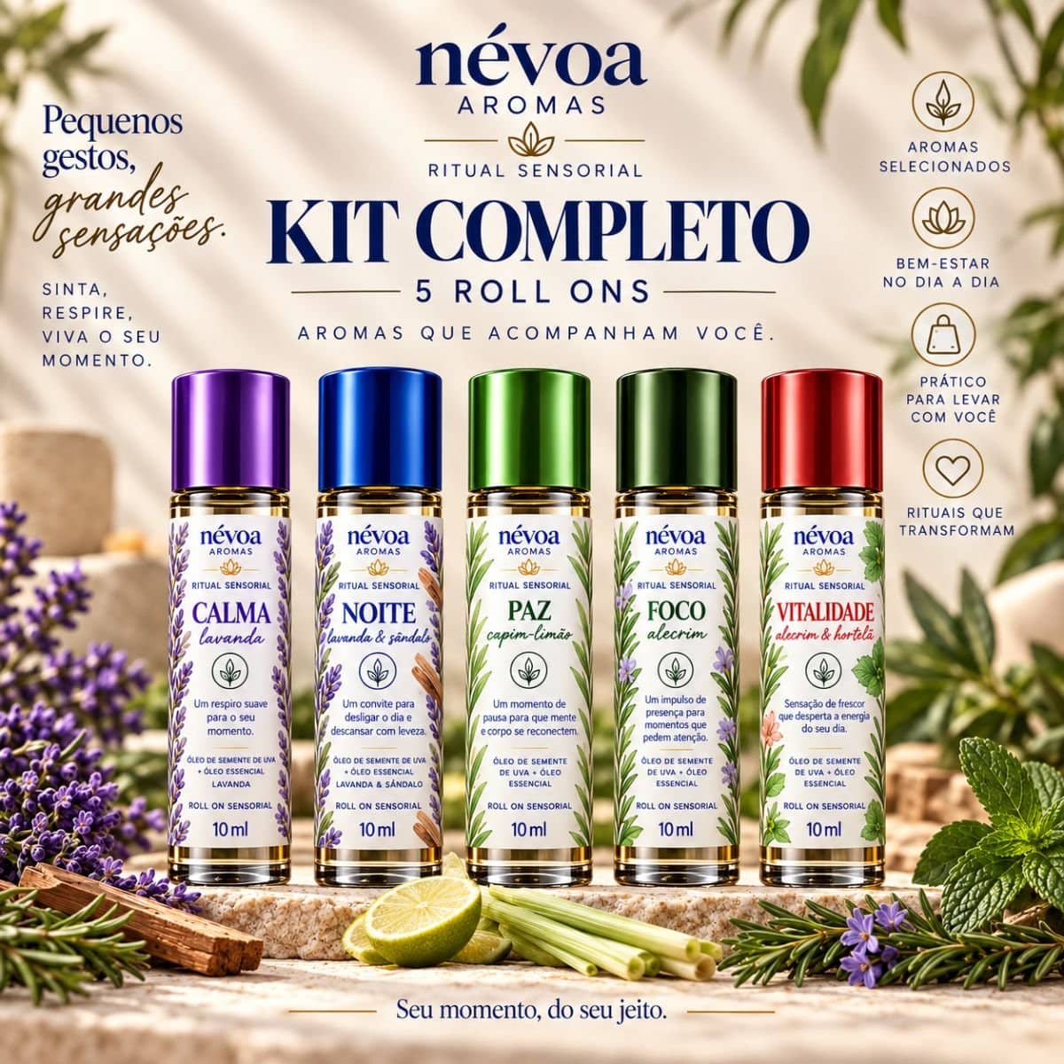 Kit Completo Névoa — 5 Roll Ons