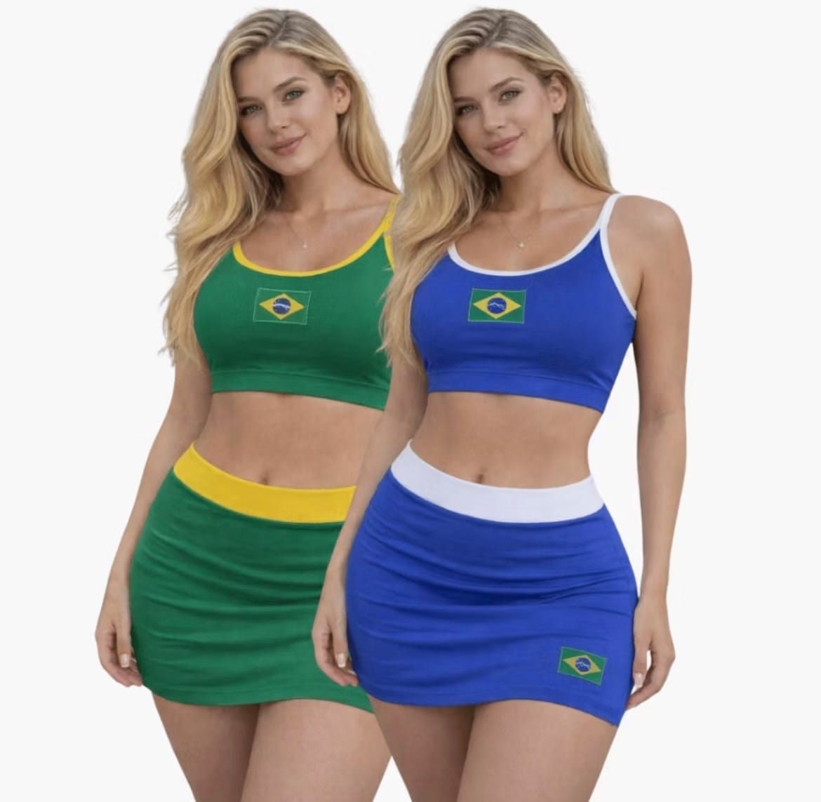 Conjunto Feminino Cropped + Saia Curta do Brasil Suplex Estilo Copa Verão Praia Casual Fashion - Foto 2
