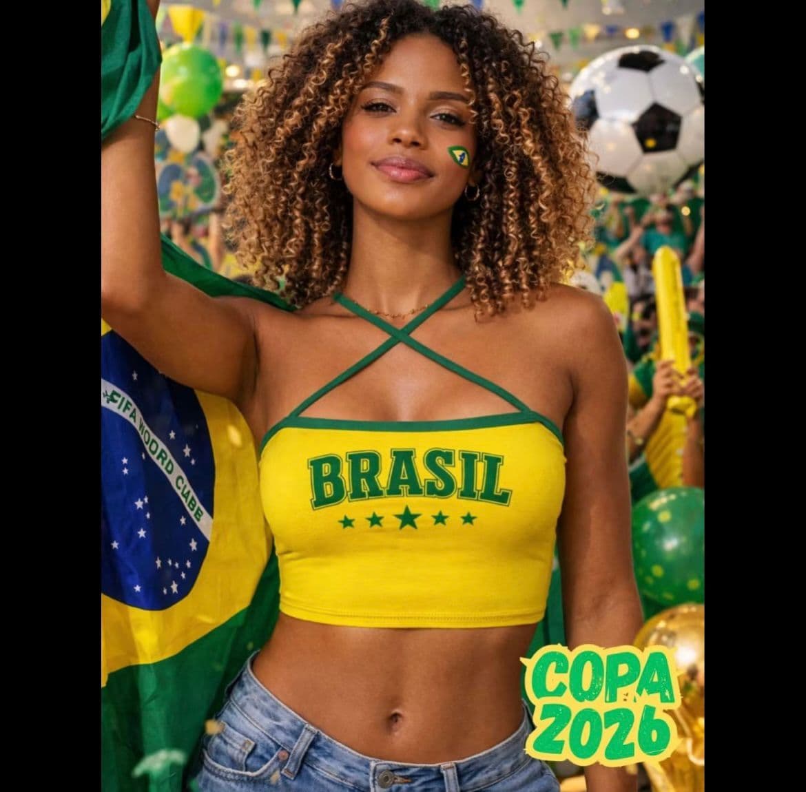 Blusa Top Cropped Faixa Feminino Brasil Copa 2026