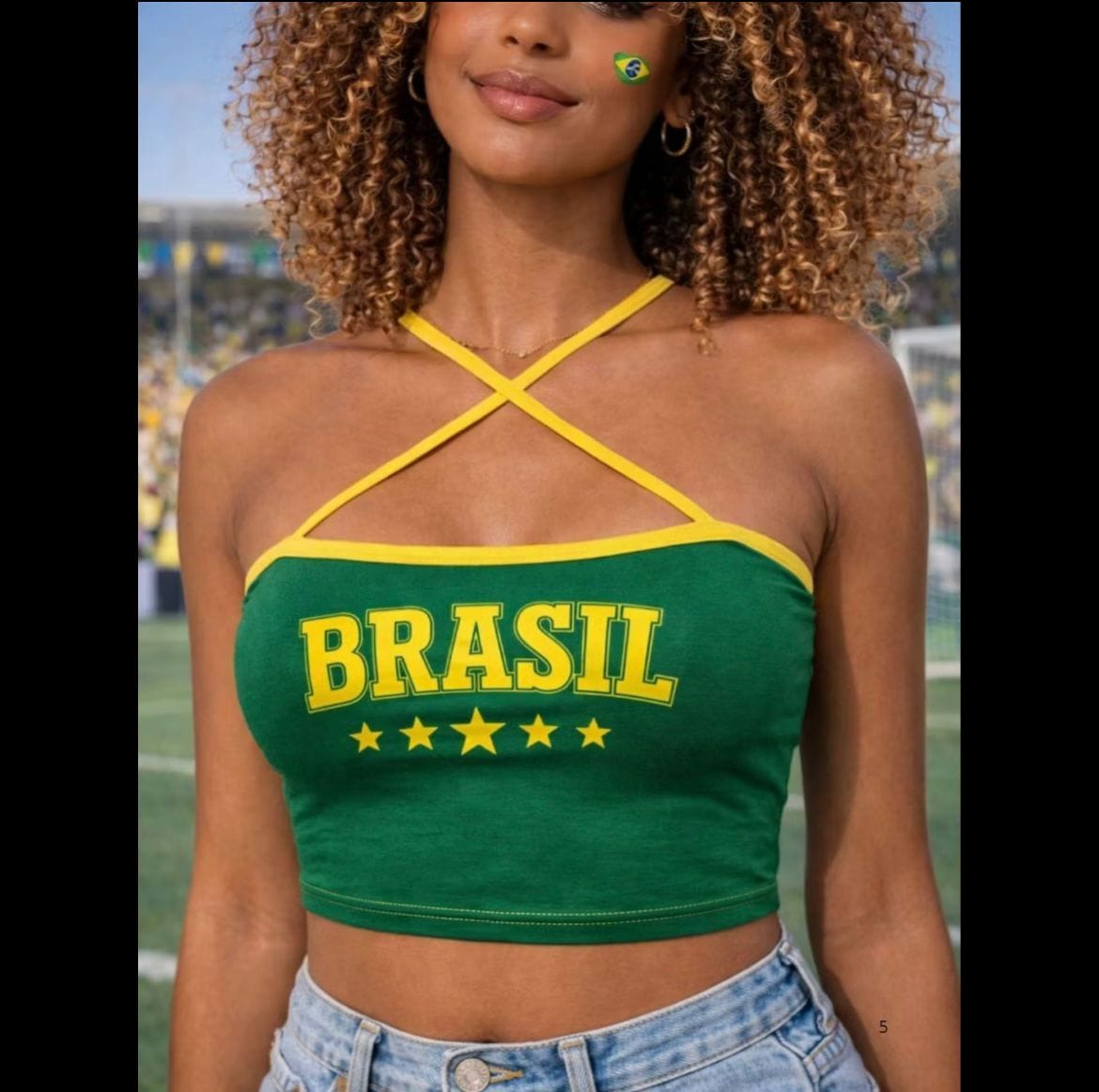 Blusa Top Cropped Faixa Feminino Brasil Copa 2026 - Foto 2