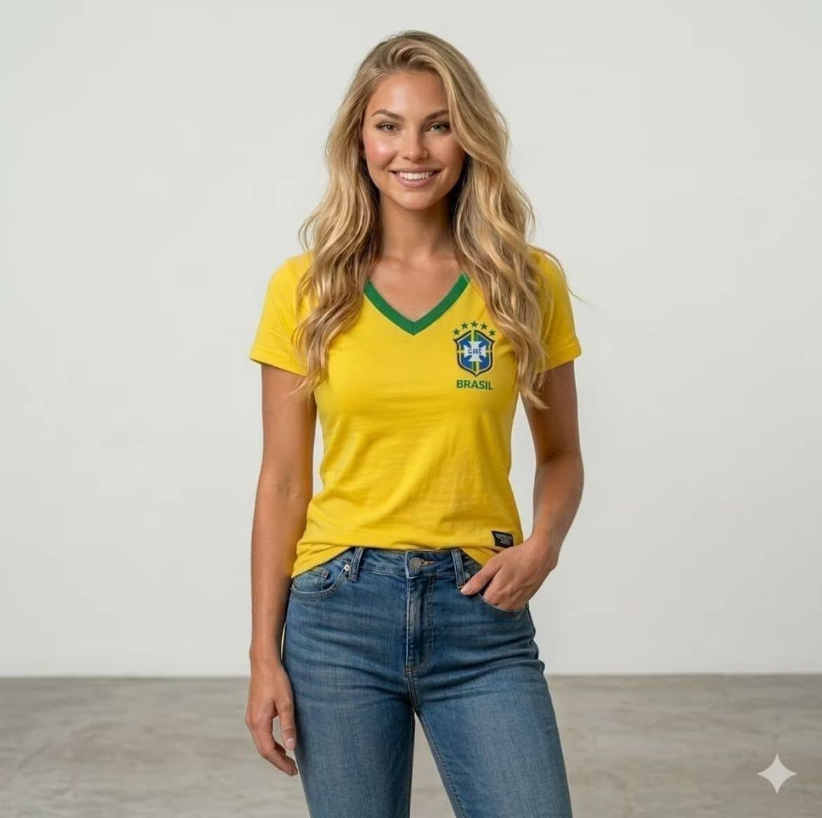 Camiseta Baby Look Feminina Gola V Brasil Camisa Feminina Casual Esportiva Look Urbano Torcida