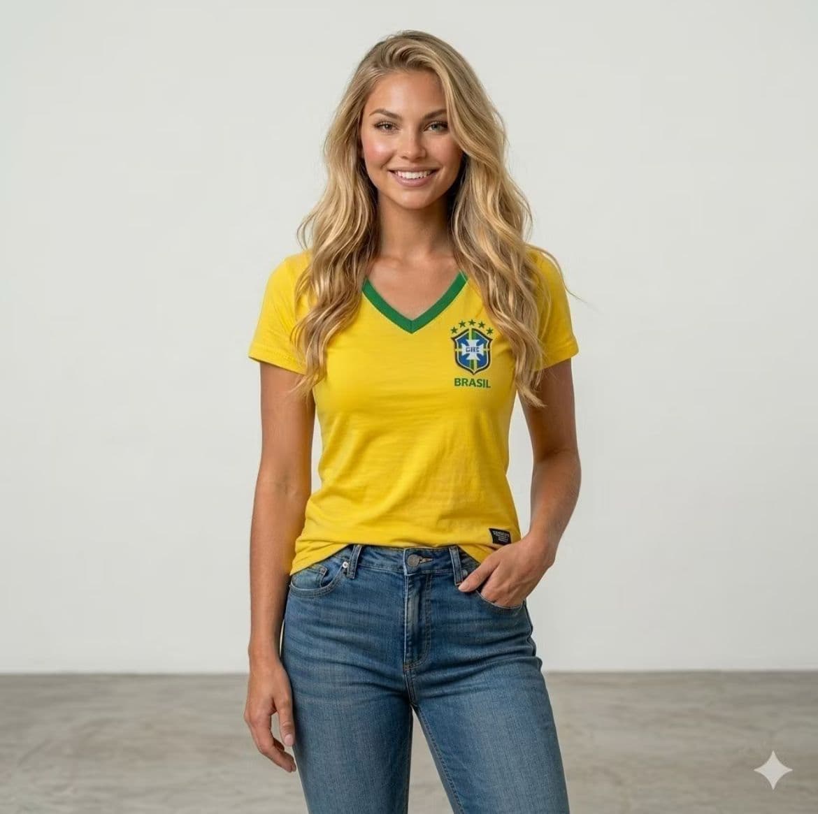 Camiseta Baby Look Feminina Gola V Brasil Camisa Feminina Casual Esportiva Look Urbano Torcida
