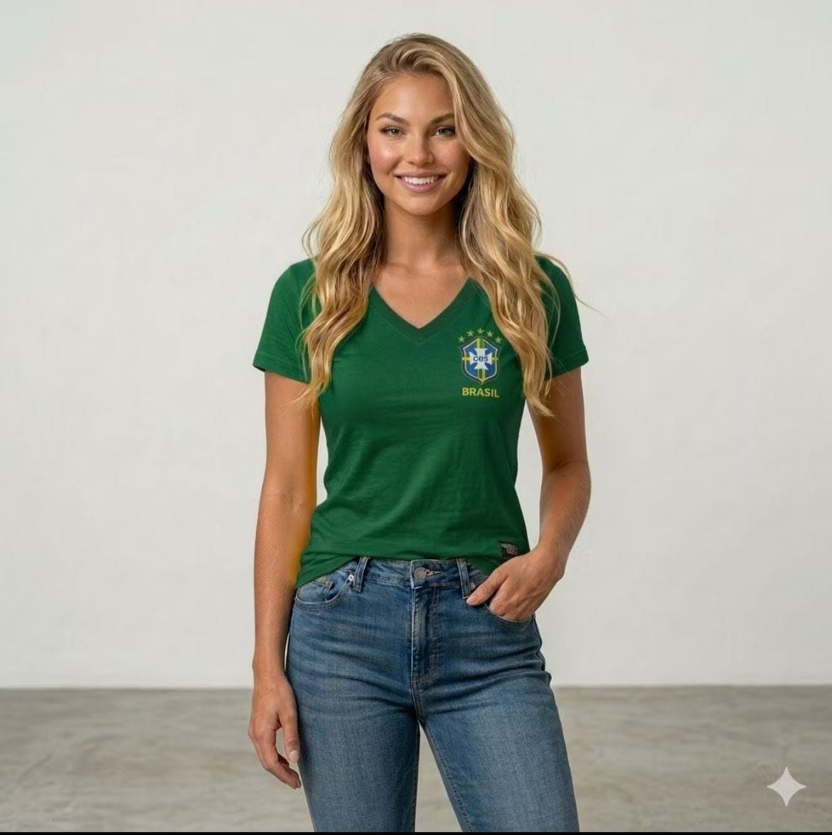 Camiseta Baby Look Feminina Gola V Brasil Camisa Feminina Casual Esportiva Look Urbano Torcida - Foto 2