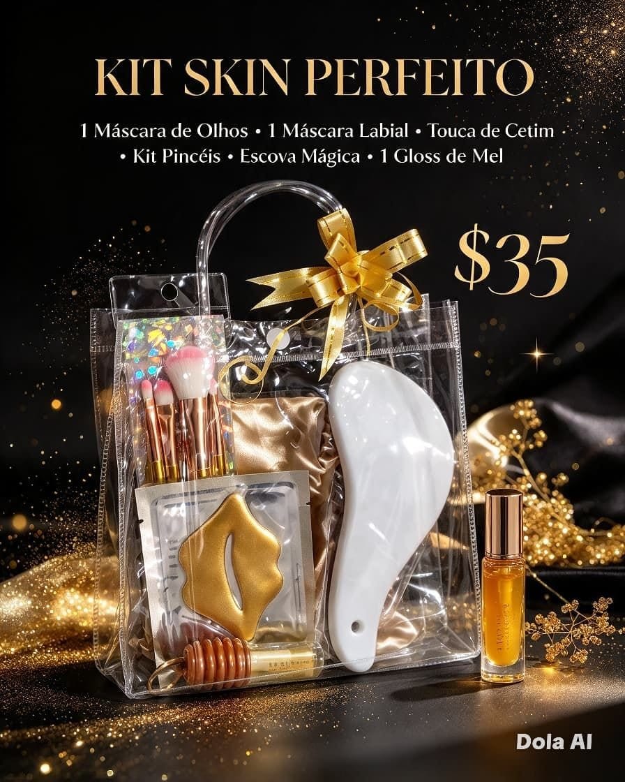 Kit skin c/Gloss Mel,Mascara labial,Mascara de olhos,Kit Pinceis - Foto 1
