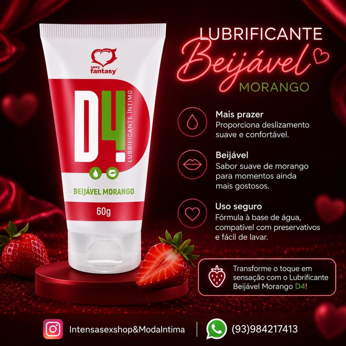 D4 LUBRIFICANTE ÍNTIMO BEIJÁVEL 60G SEXY FANTASY - Foto 2