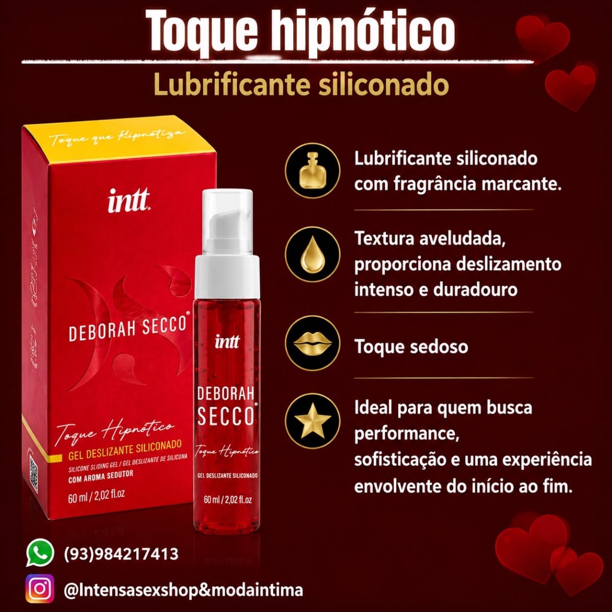 TOQUE HIPNÓTICO GEL DESLIZANTE SILICONADO LINHA DEBORAH SECCO 60ML INTT - Foto 3