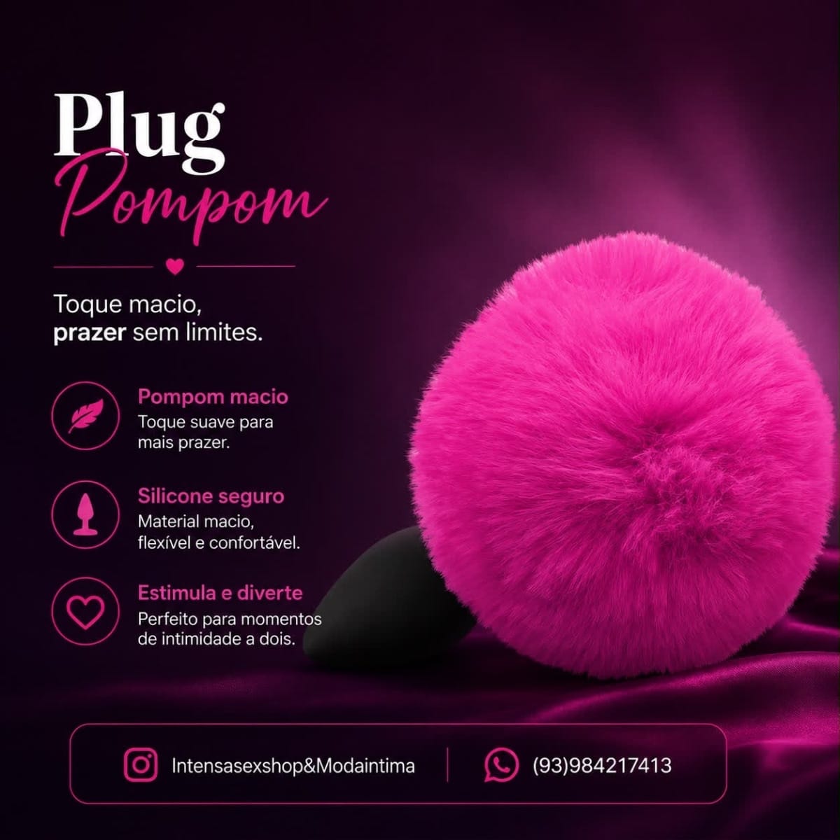 PLUG ANAL DE SILICONE COM POMPOM Tam M SEXY IMPORT - Foto 5