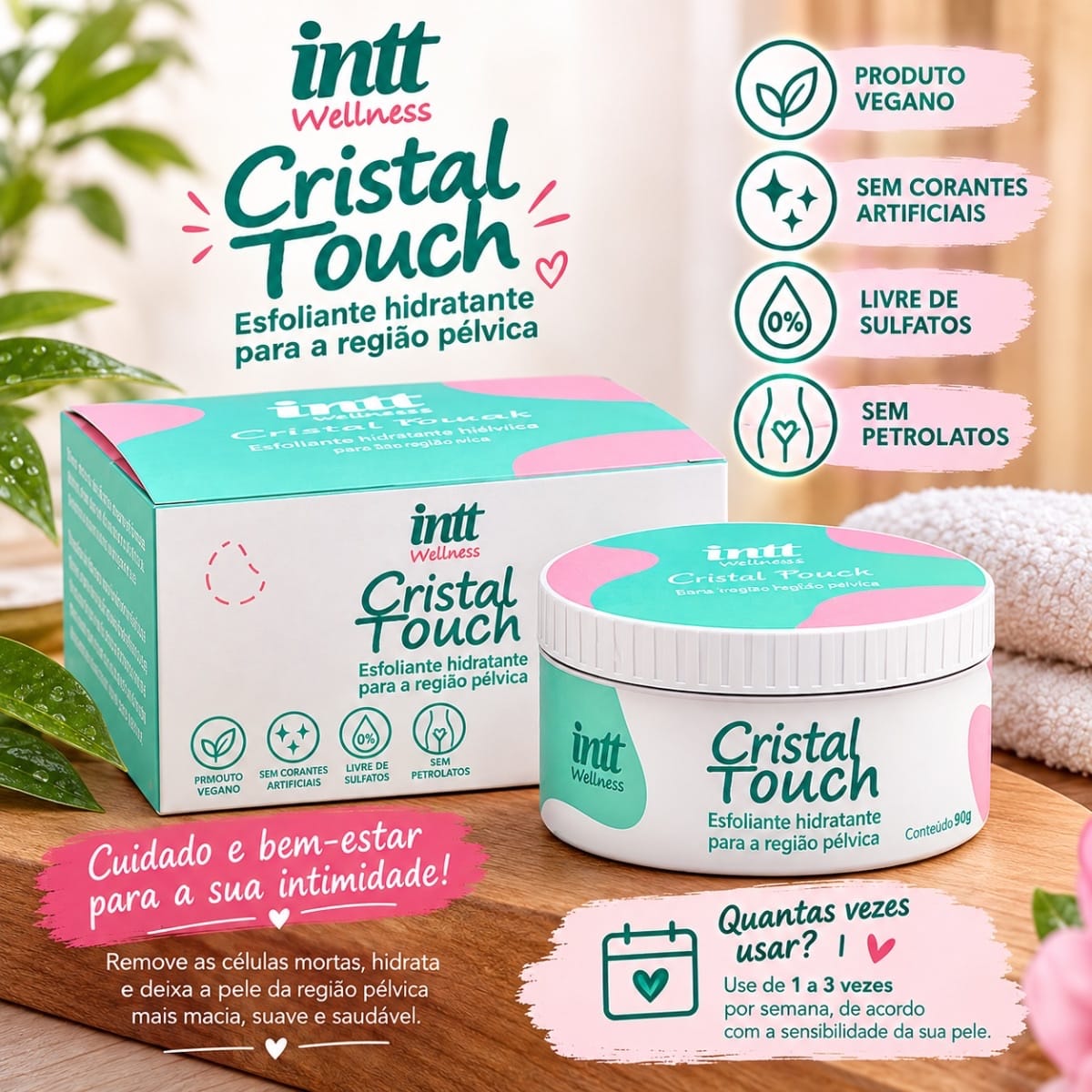 CRISTAL TOUCH ESFOLIANTE PÉLVICO E HIDRATANTE CORPORAL 90G INTT WELLNESS - Foto 3