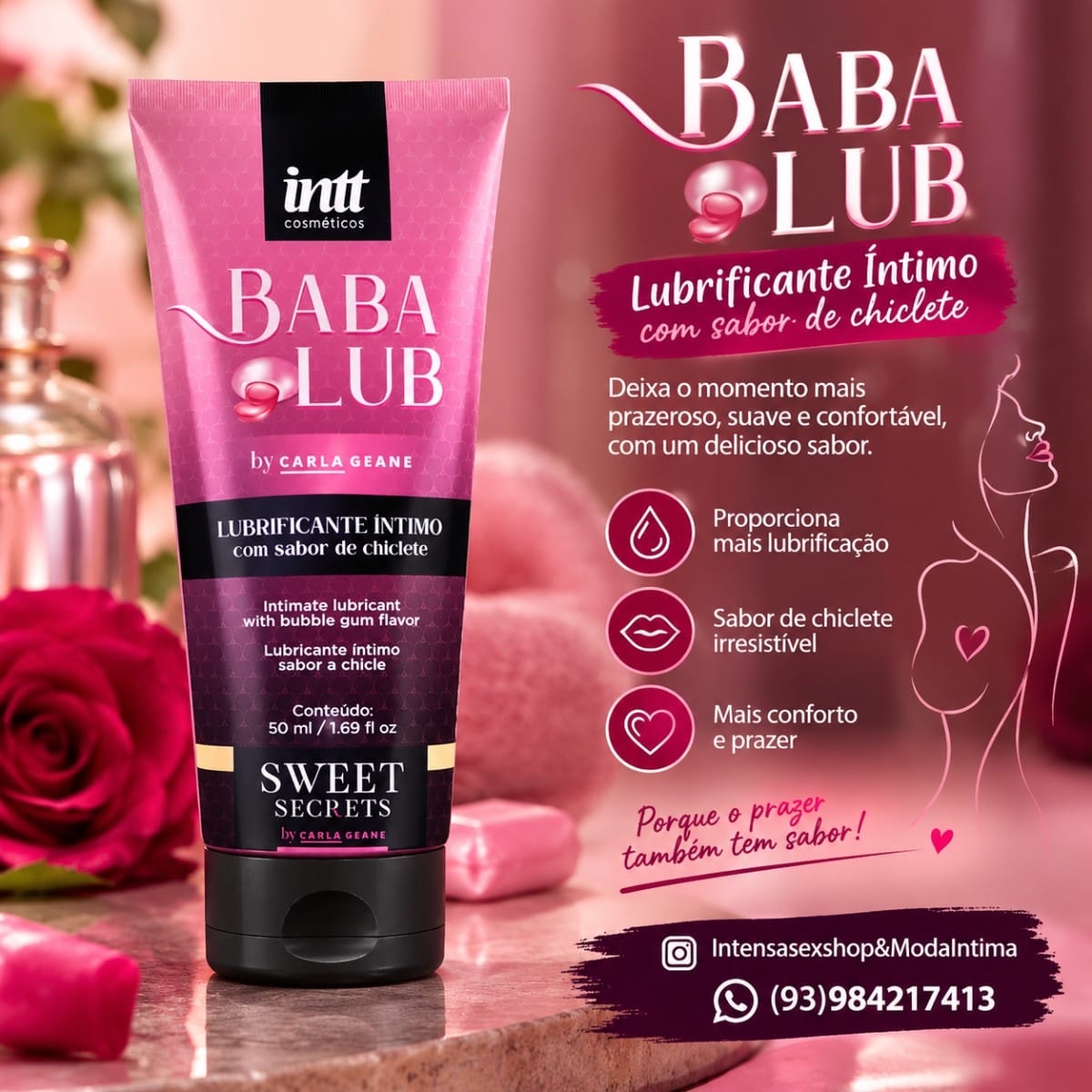BABALUB LUBRIFICANTE BEIJÁVEL À BASE D'ÁGUA 50ML LINHA SWEET SECRETS INTT - Foto 2