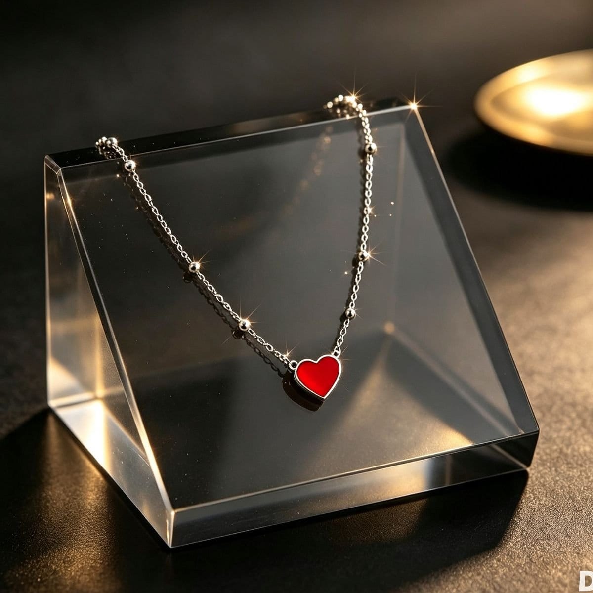 Colar feminino corrente de bolinhas com pingente vermelho 45cm+5cm - Foto 2