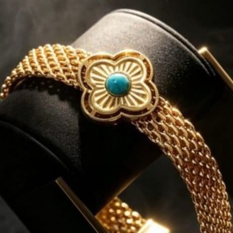 Pulseira aço inox dourado banhado ouro 18k com pedra azul turquesa 19cm+5cm - Foto 4