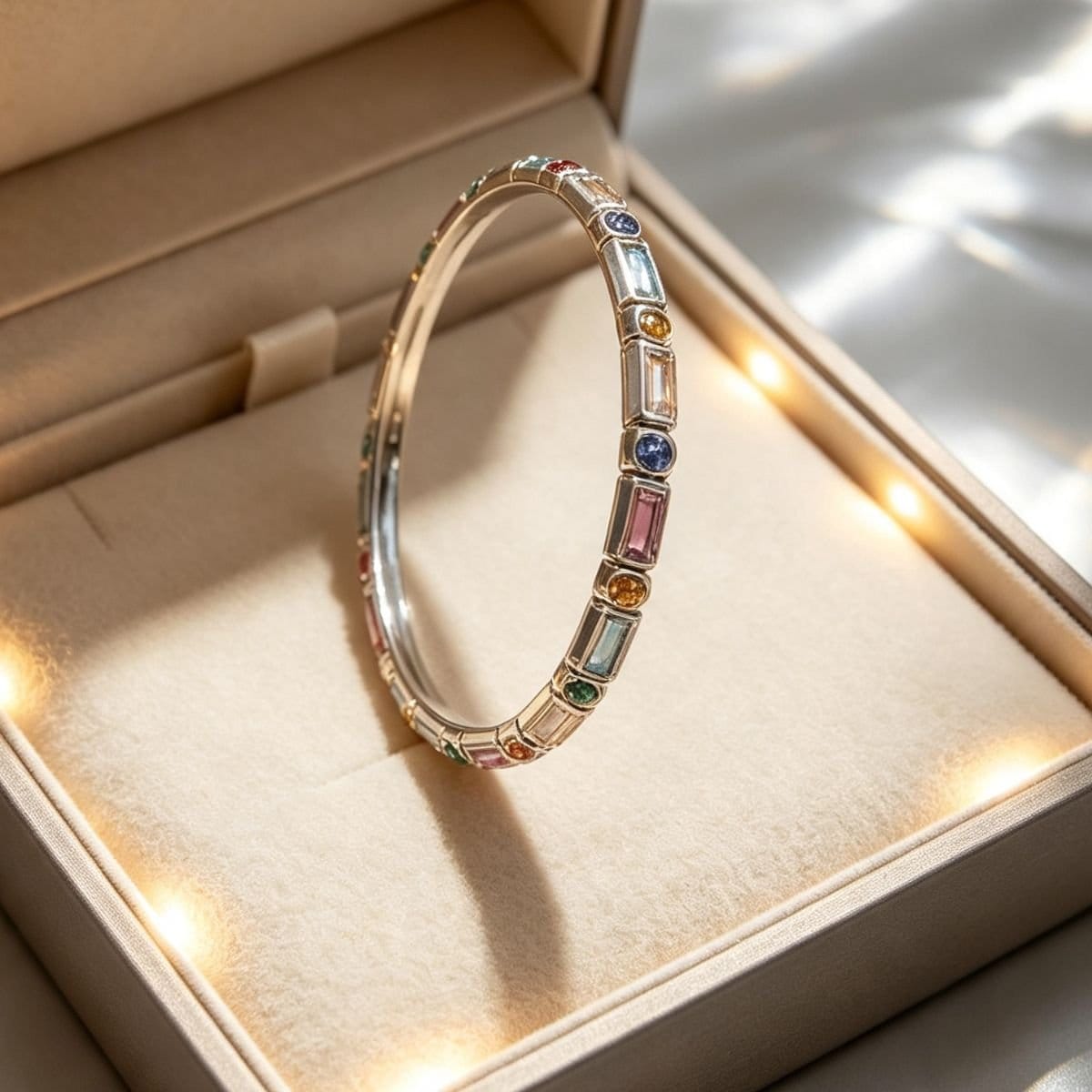 Bracelete feminino aço inox com pedra de zircônia coloridas - Foto 2