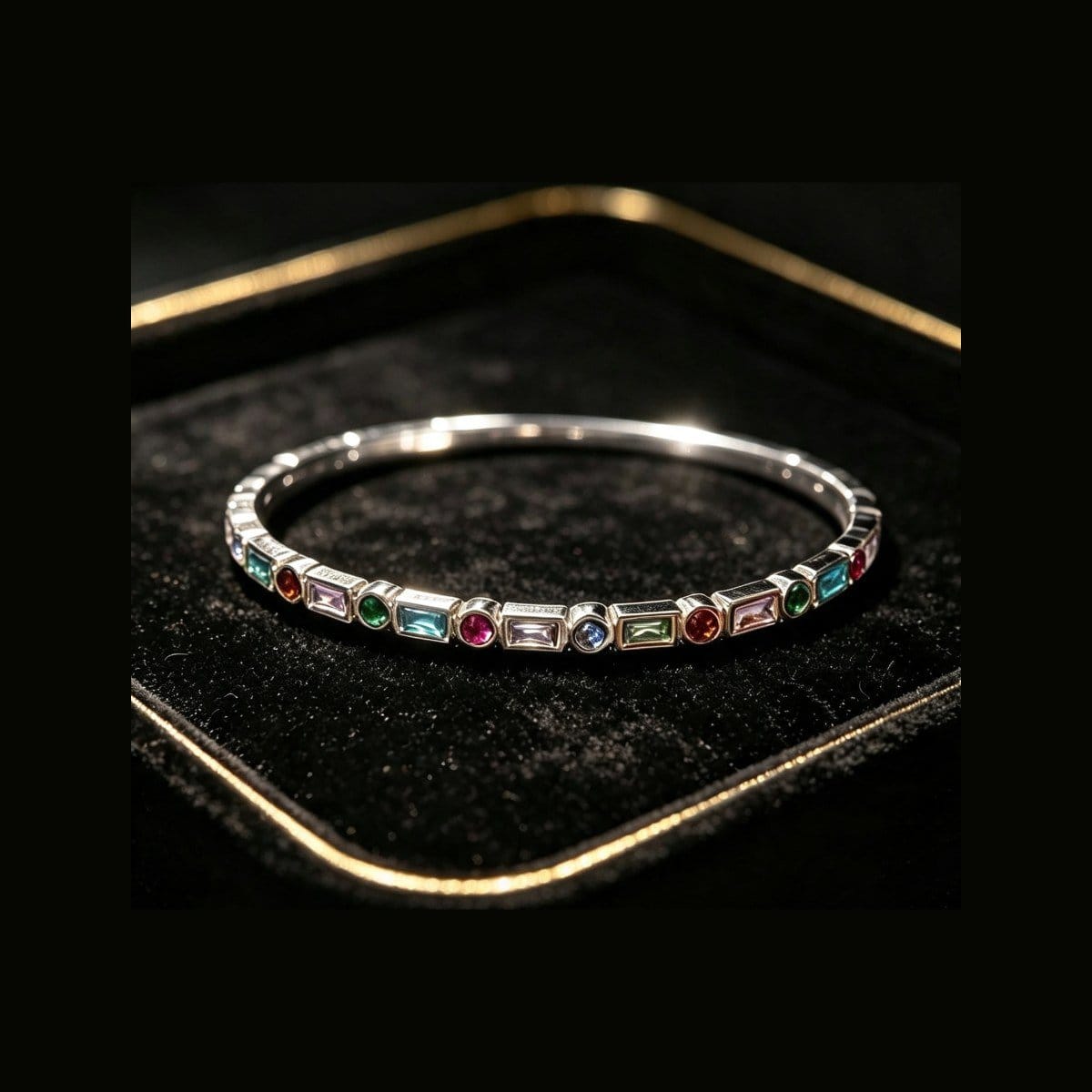 Bracelete feminino aço inox com pedra de zircônia coloridas - Foto 5