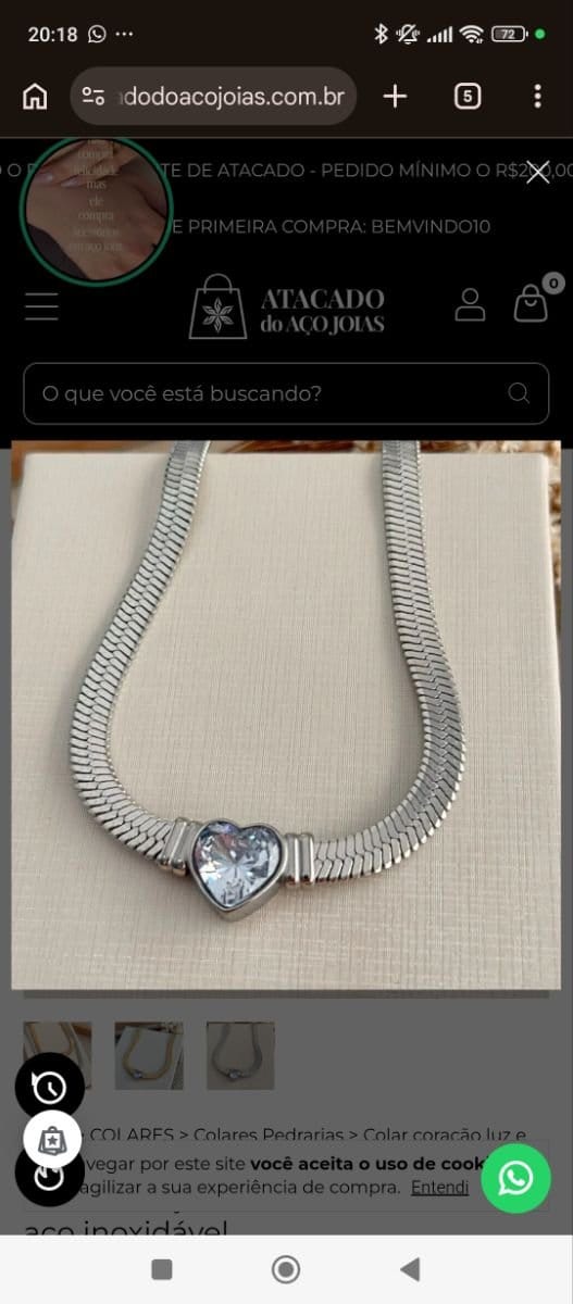Colar feminino aço inox com zircônia no pingente 45cm+5cm - Foto 3