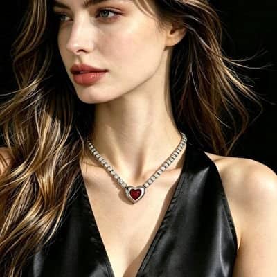 Colar feminino corrente riviera mini zircônias pingente com pedra vermelha 45cm+5cm