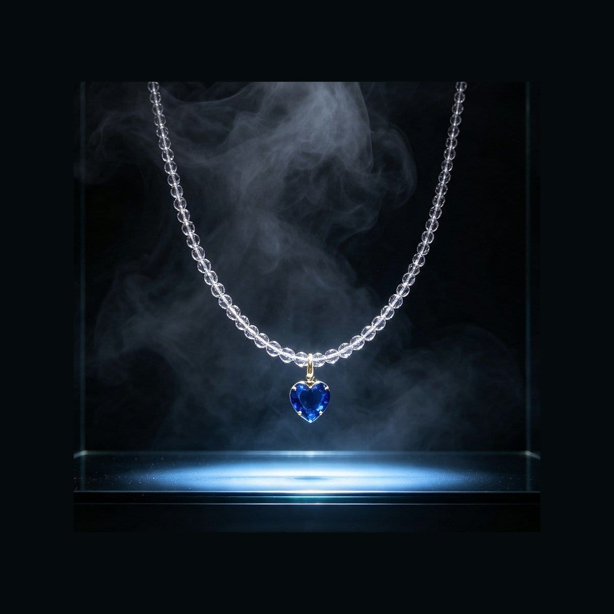 Colar feminino cristal rosa com pingente e fecho banhado a ouro 18k com pedra de zircônia azul 45cm + 5cm - Foto 4
