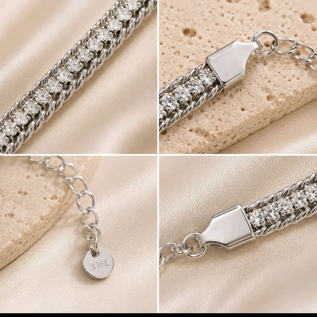 Pulseira estilo lacraia cravejada com zircônias 19cm+5cm - Foto 3