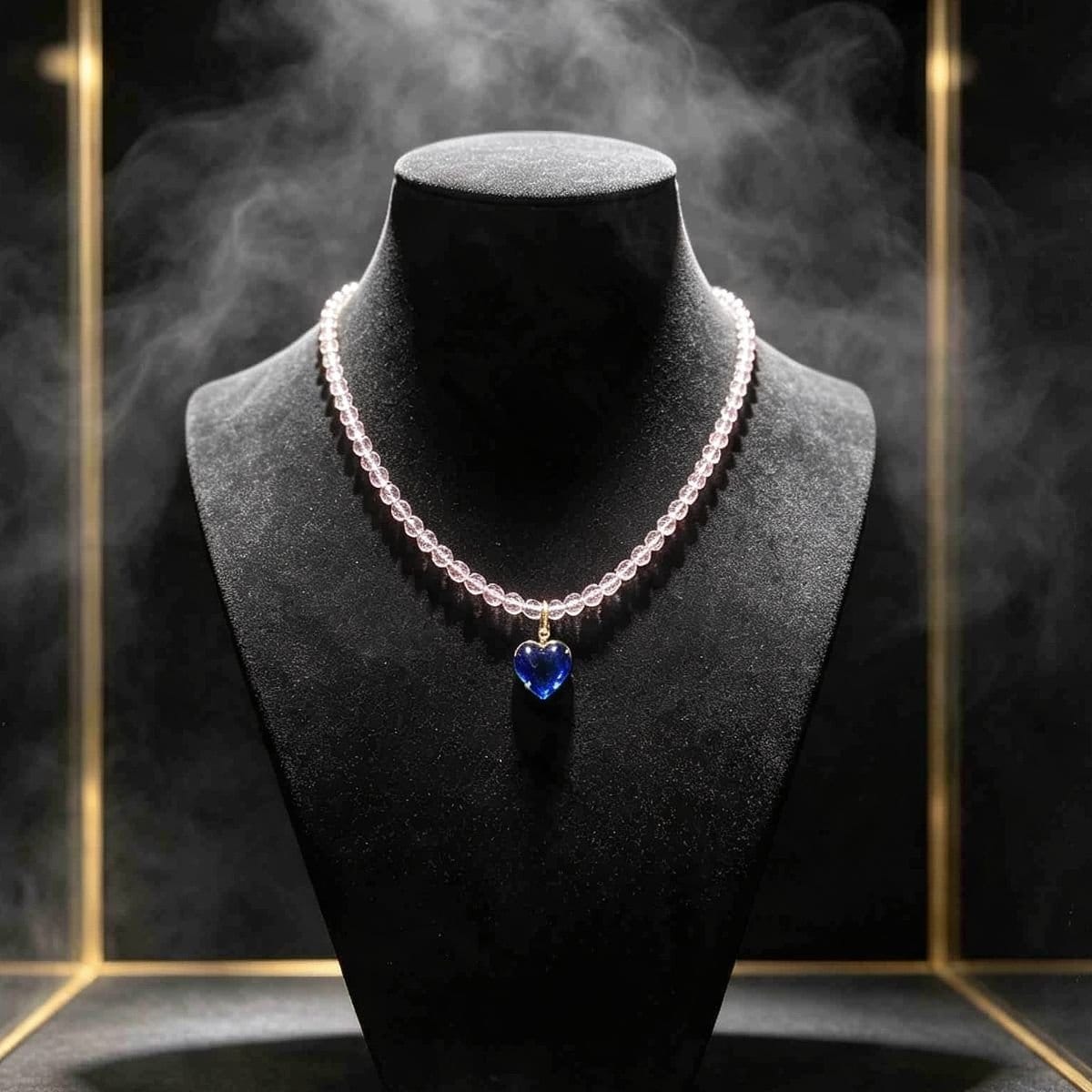 Colar feminino cristal rosa com pingente e fecho banhado a ouro 18k com pedra de zircônia azul 45cm + 5cm - Foto 2