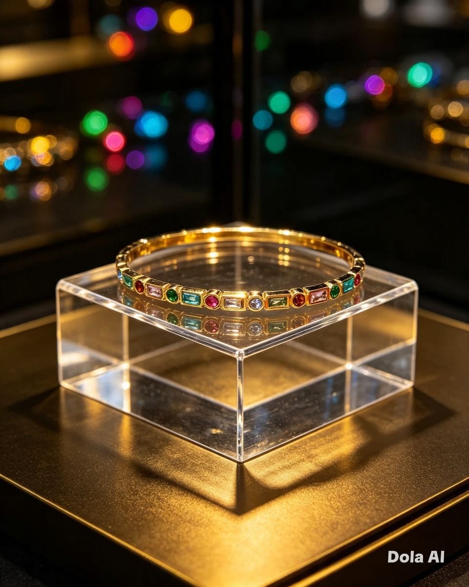 Bracelete aço inox dourado banhado ouro 18k com Pedras de zircônias coloridas - Foto 3
