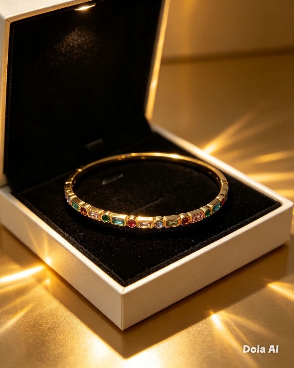 Bracelete aço inox dourado banhado ouro 18k com Pedras de zircônias coloridas - Foto 4