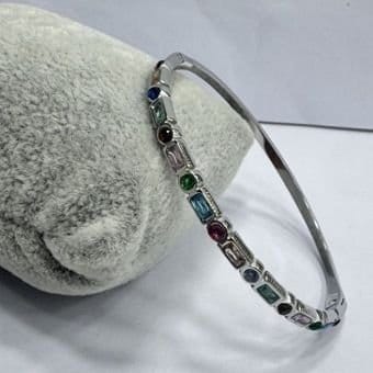 Bracelete feminino aço inox com pedra de zircônia coloridas - Foto 3