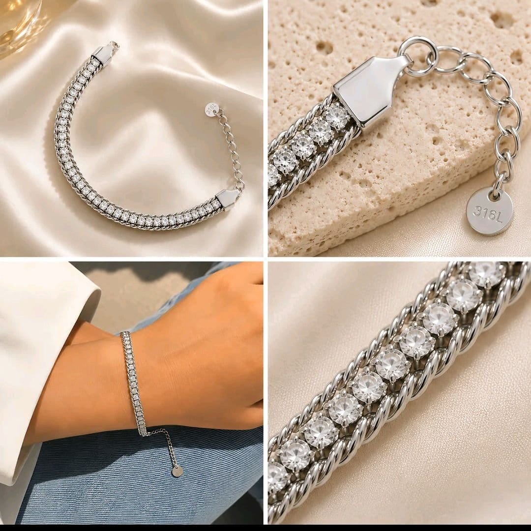 Pulseira estilo lacraia cravejada com zircônias 19cm+5cm - Foto 4