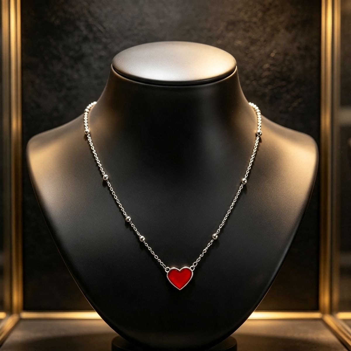 Colar feminino corrente de bolinhas com pingente vermelho 45cm+5cm - Foto 3