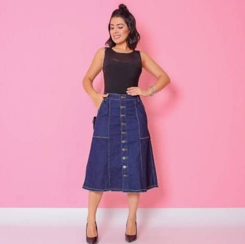 Saia jeans botões