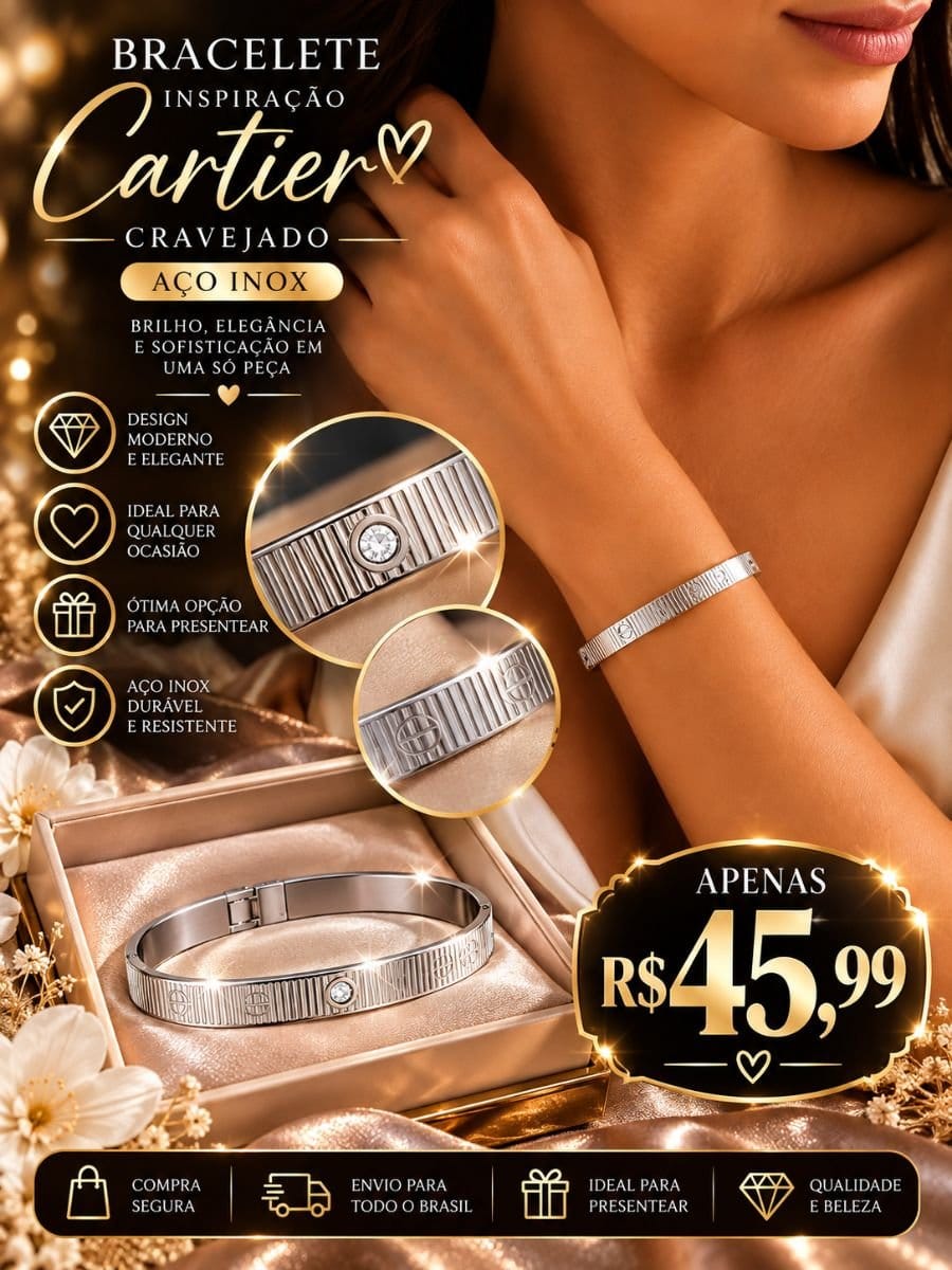 BRACELETE ARO INSPIRAÇÃO CARTIER — RISCADO | AÇO INOX - Foto 1