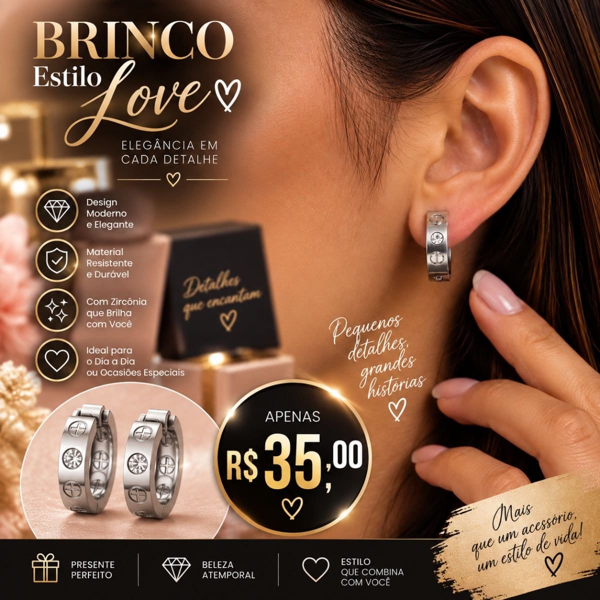 BRINCO INSPIRAÇÃO CARTIER CRAVEJADO AÇO INOX - Foto 1