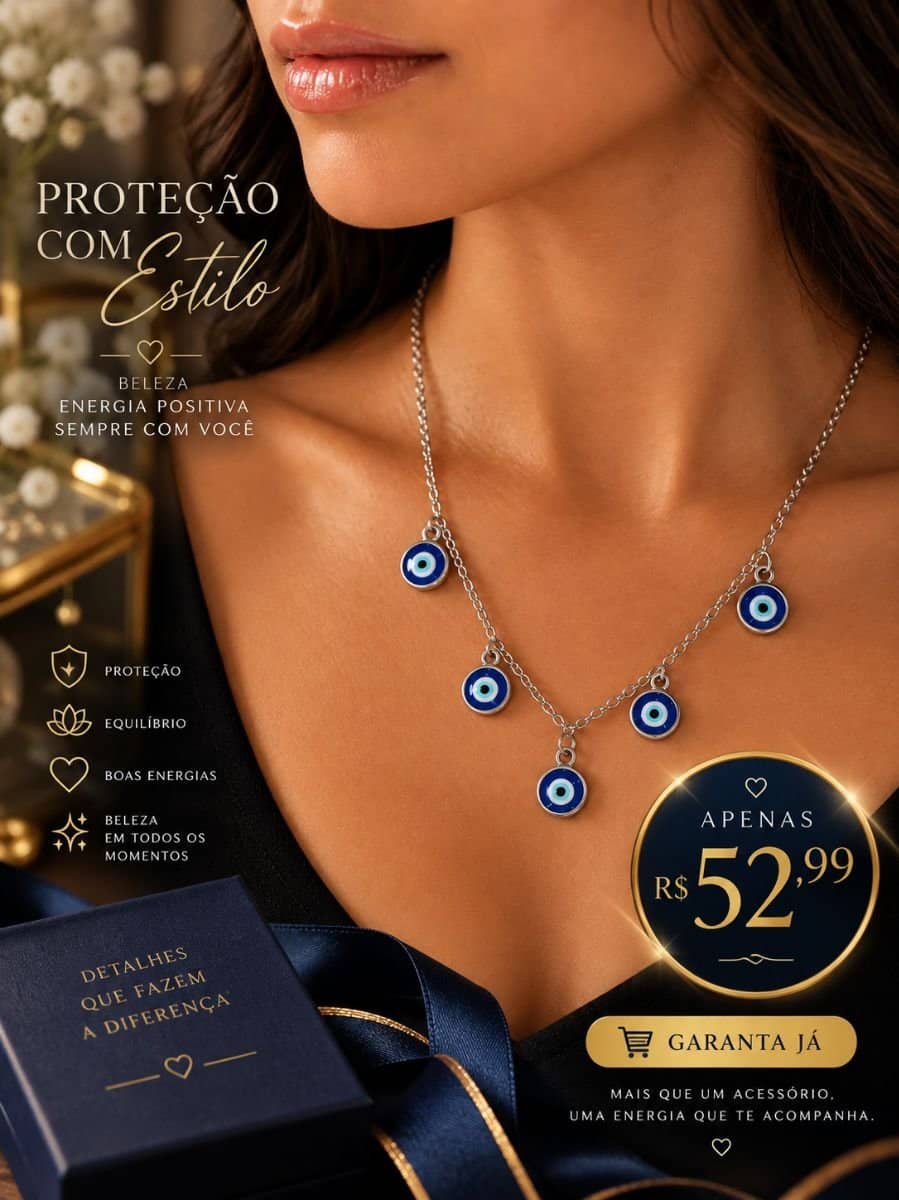 CHOCKER OLHO GREGO 8 AZUL ROYAL (PINGENTE FOLHEADO)