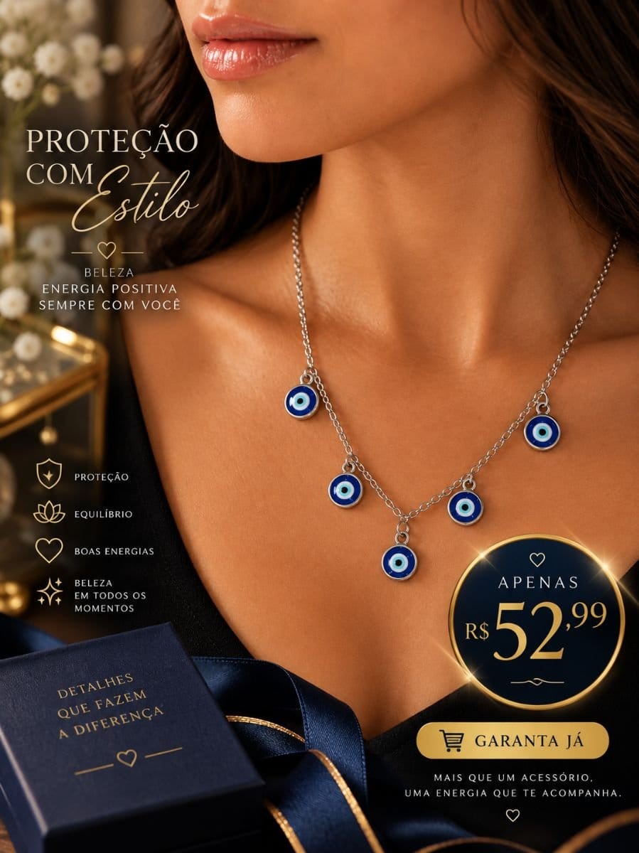 CHOCKER OLHO GREGO 8 AZUL ROYAL (PINGENTE FOLHEADO) - Foto 1