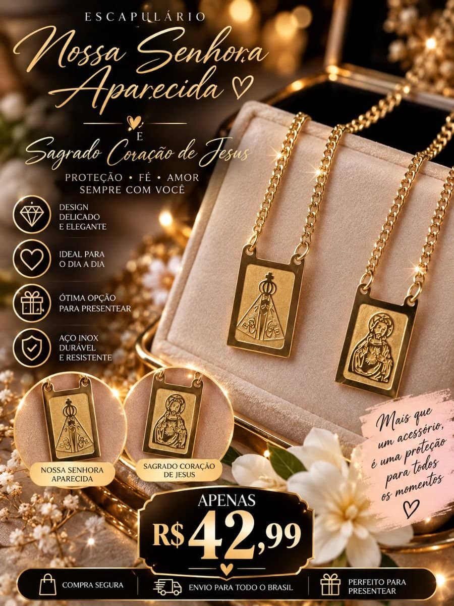 ESCAPULÁRIO NOSSA SENHORA APARECIDA — AÇO INOX DOURADO