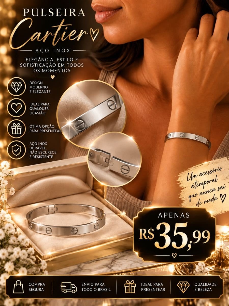 BRACELETE INSPIRAÇÃO CARTIER — LISO | AÇO INOX - Foto 1