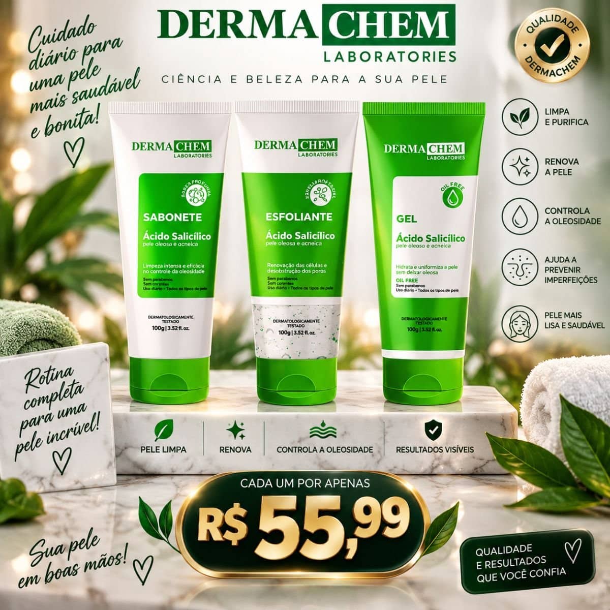 Kit Antioleosidade e Acne Dermachem – Ácido Salicílico