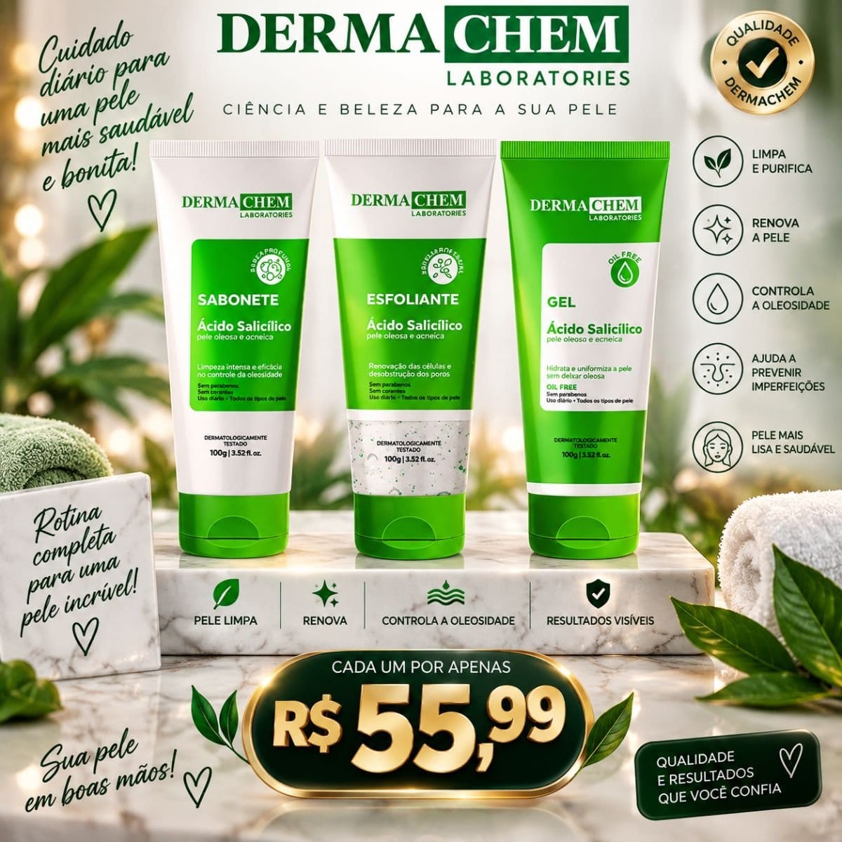 Kit Antioleosidade e Acne Dermachem – Ácido Salicílico - Foto 1
