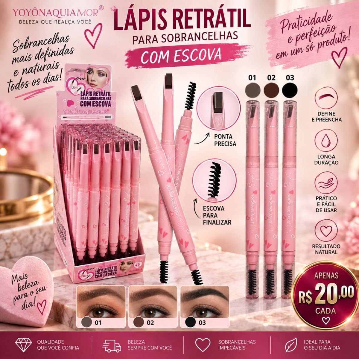 Lápis Retrátil de Sobrancelhas com Escova