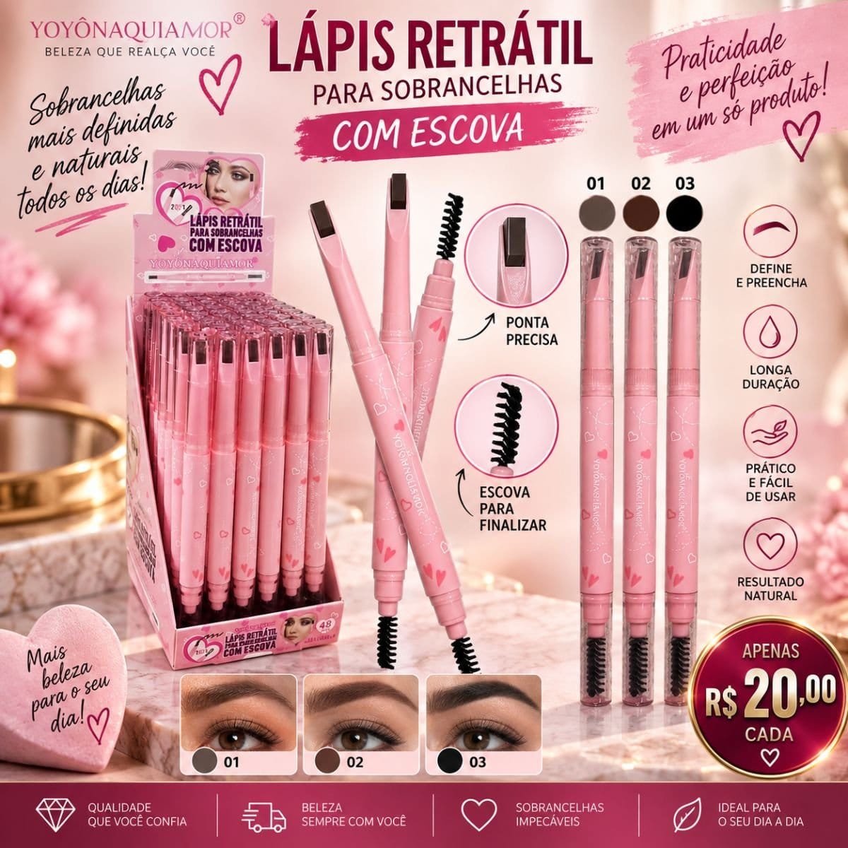 Lápis Retrátil de Sobrancelhas com Escova - Foto 1