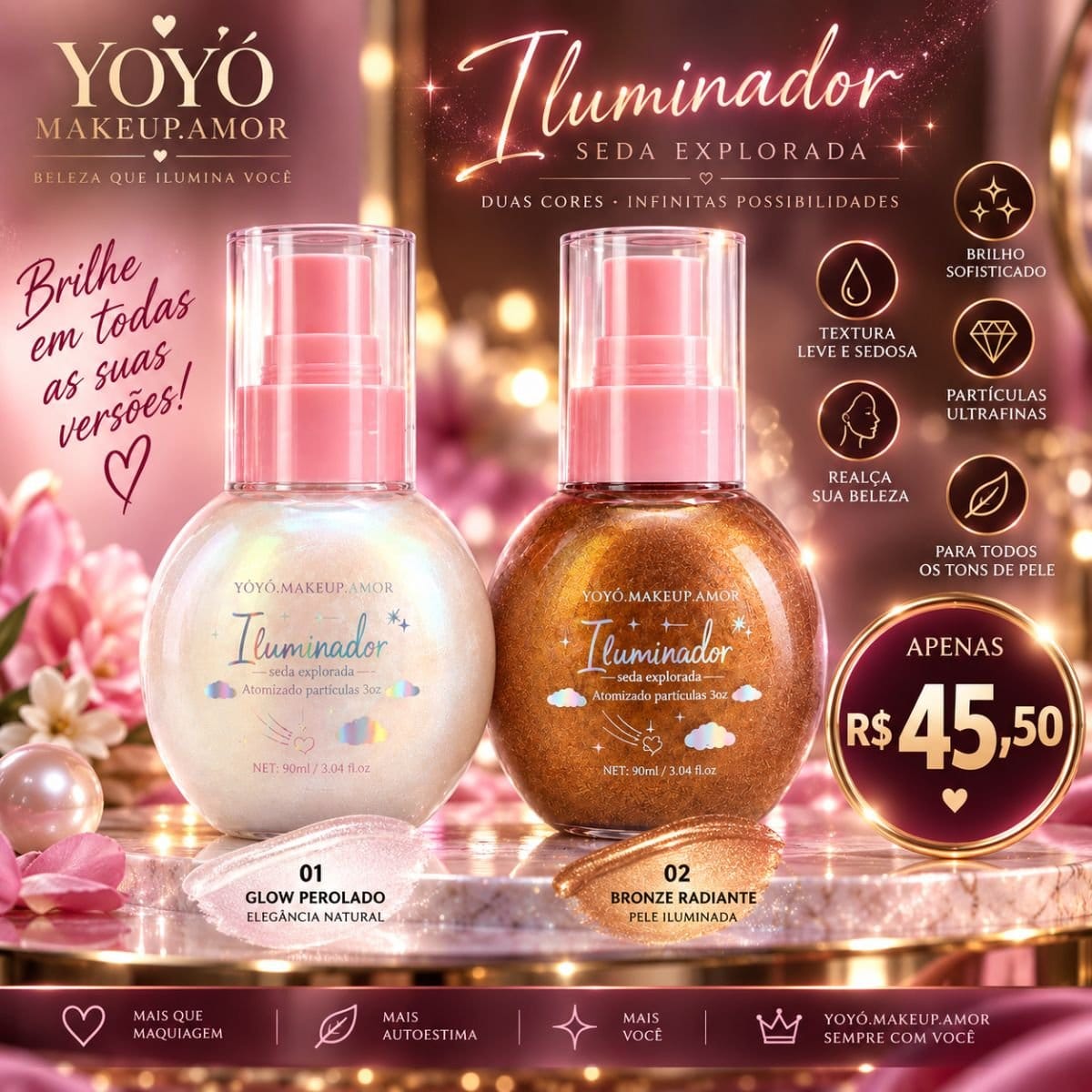 Iluminador Líquido para Rosto e Corpo Yoyomaquiamor - Foto 1