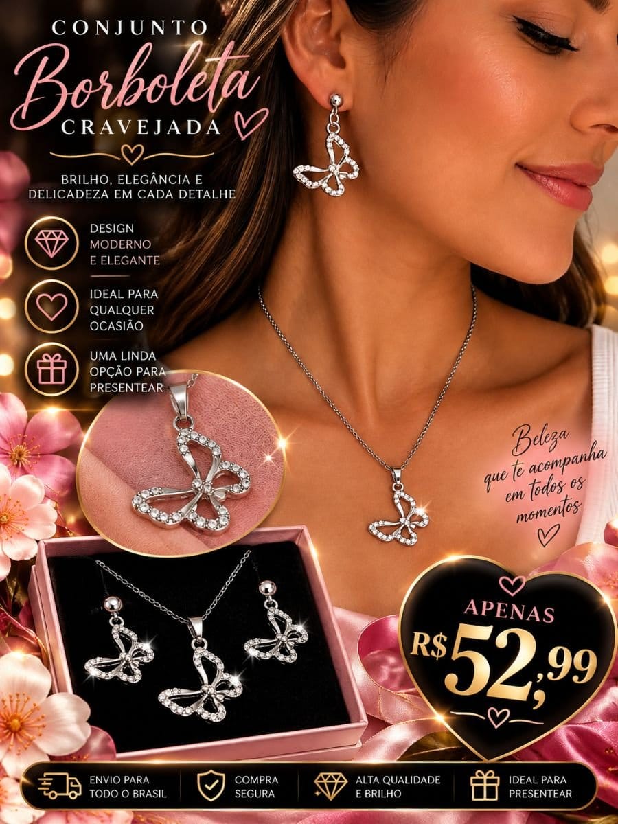 CONJUNTO CRAVEJADO BORBOLETA - Foto 1