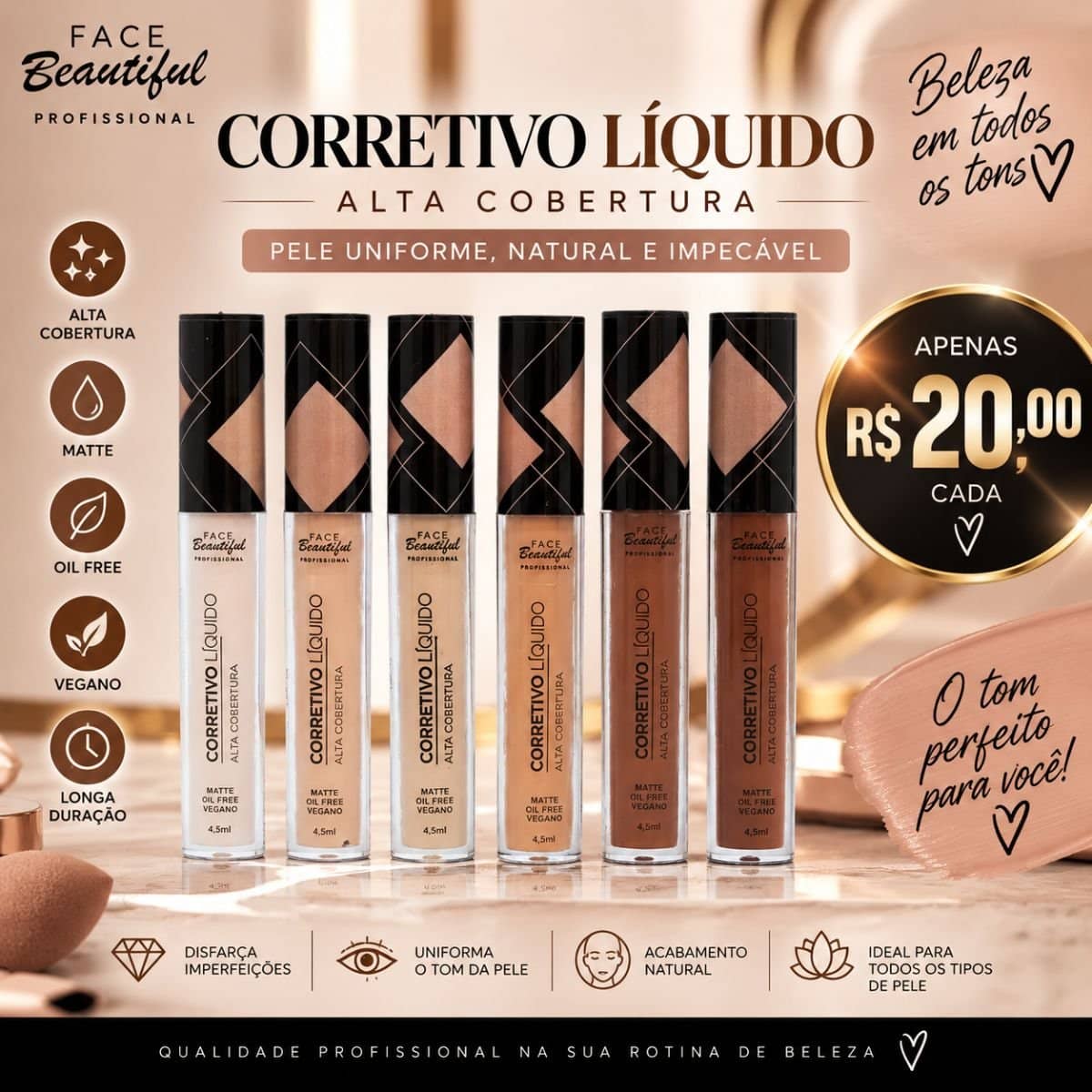 Corretivo Líquido Alta Cobertura Face Beautiful