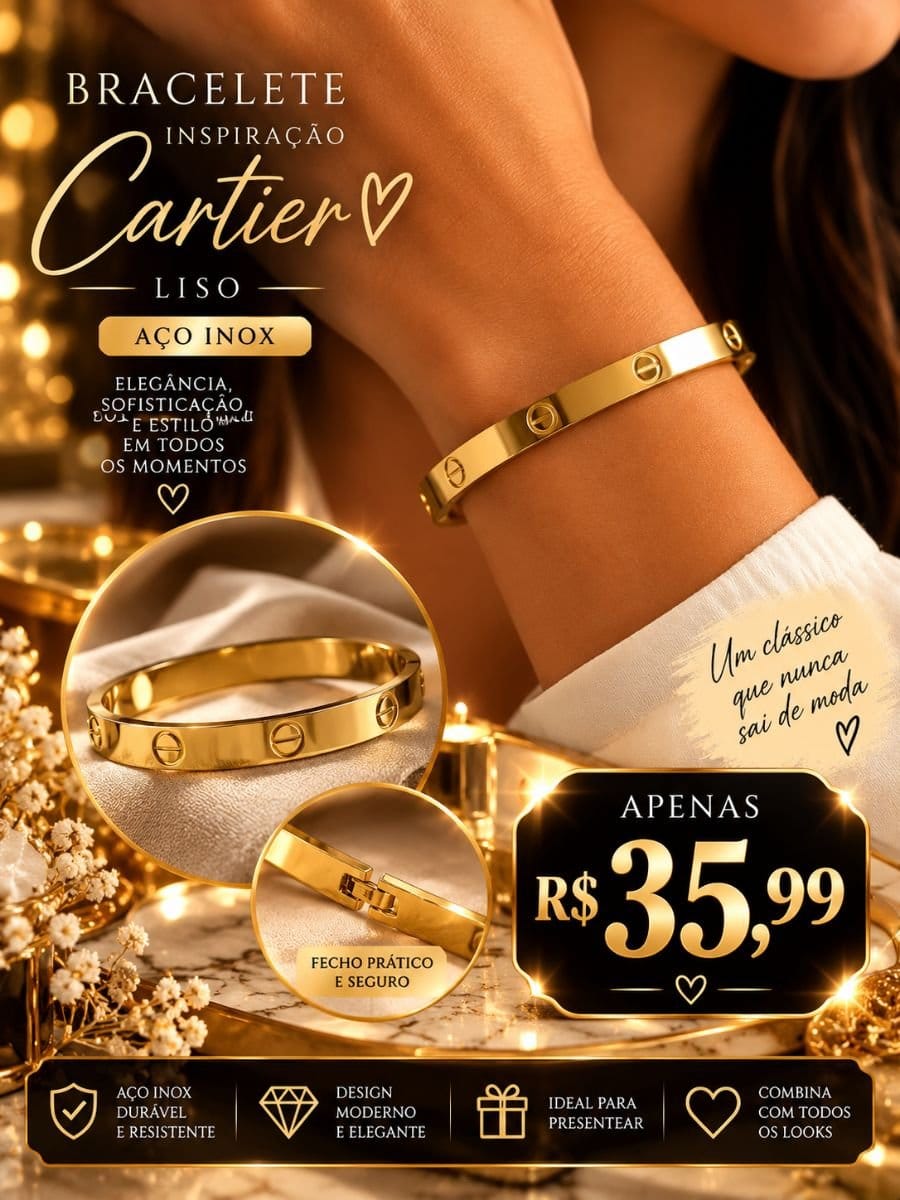 BRACELETE INSPIRAÇÃO CARTIER — LISO - Foto 1