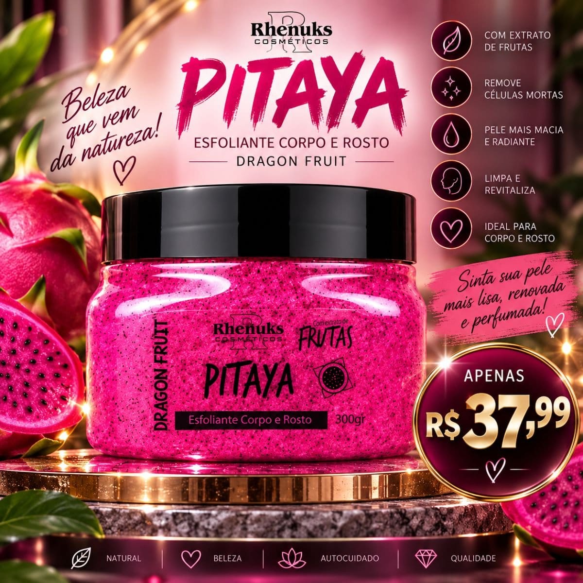 Esfoliante Corpo e Rosto Pitaya 300g Rhenuks - Foto 1