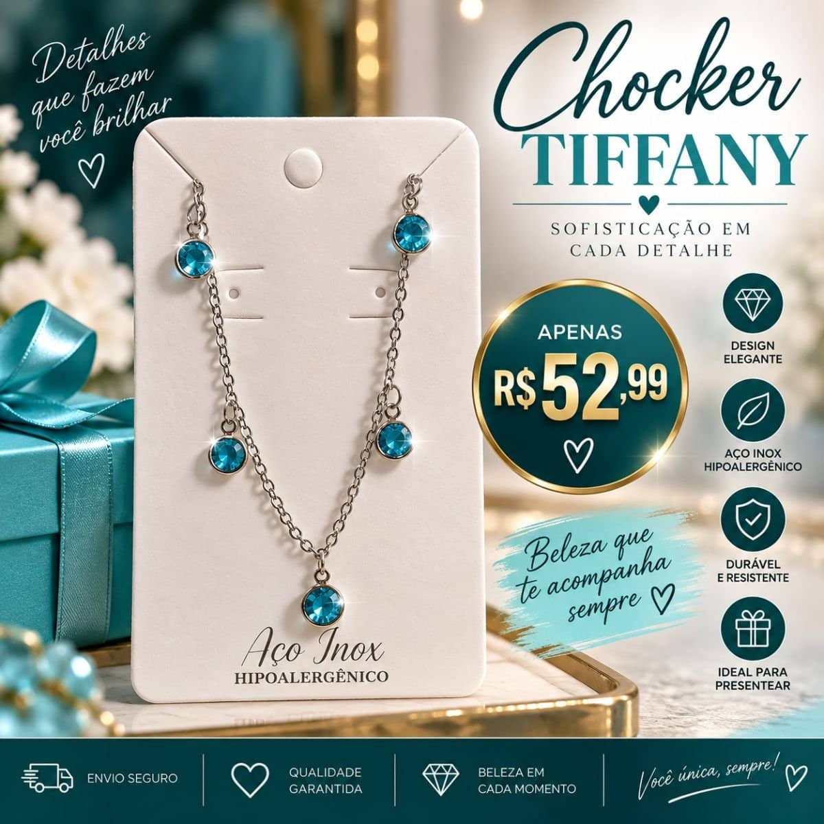 CHOCKER TIFFANY AZUL TURQUÊS