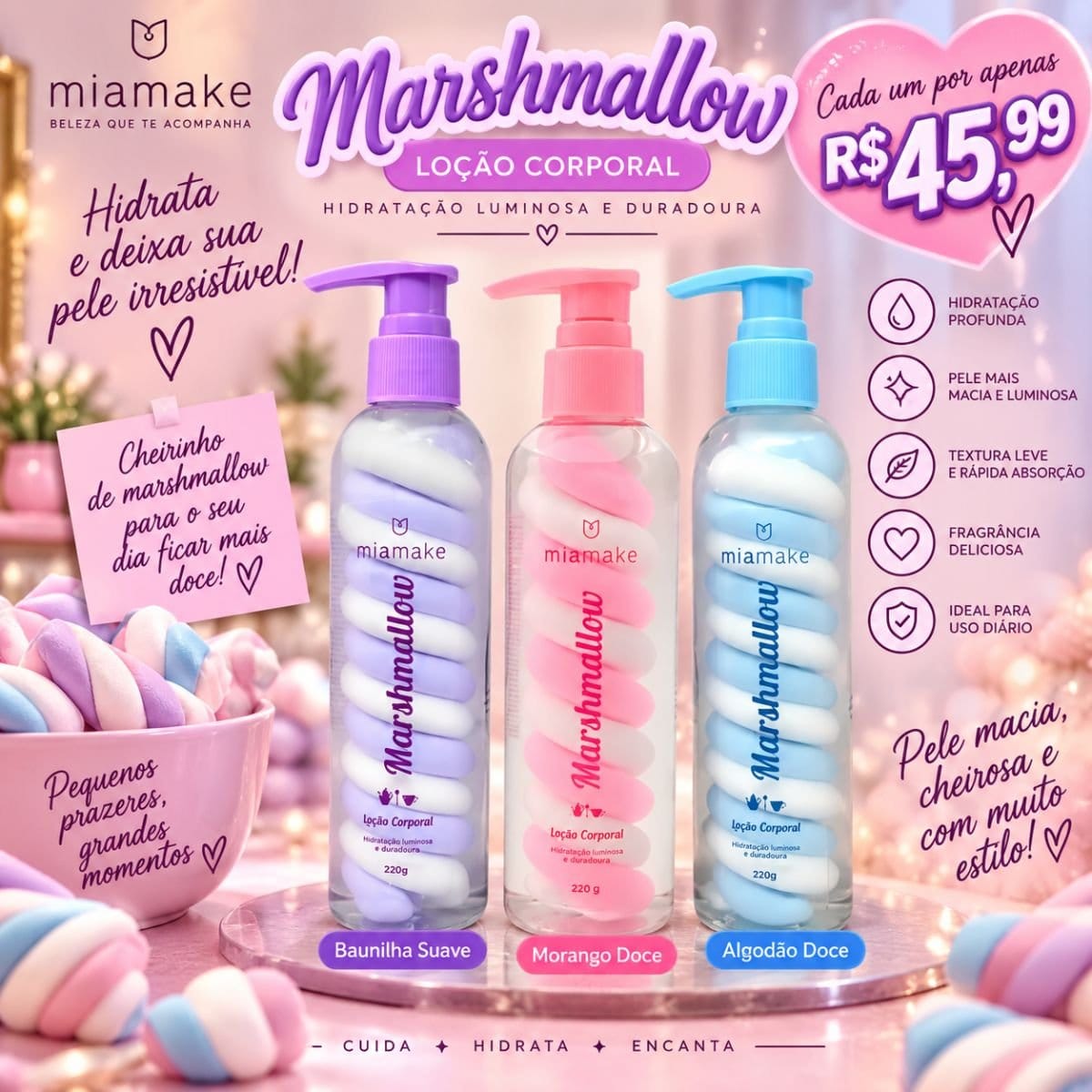 LOÇÃO HIDRATANTE CORPORAL – MARSHMALLOW HORA DO CHÁ MIA MAKE - Foto 1